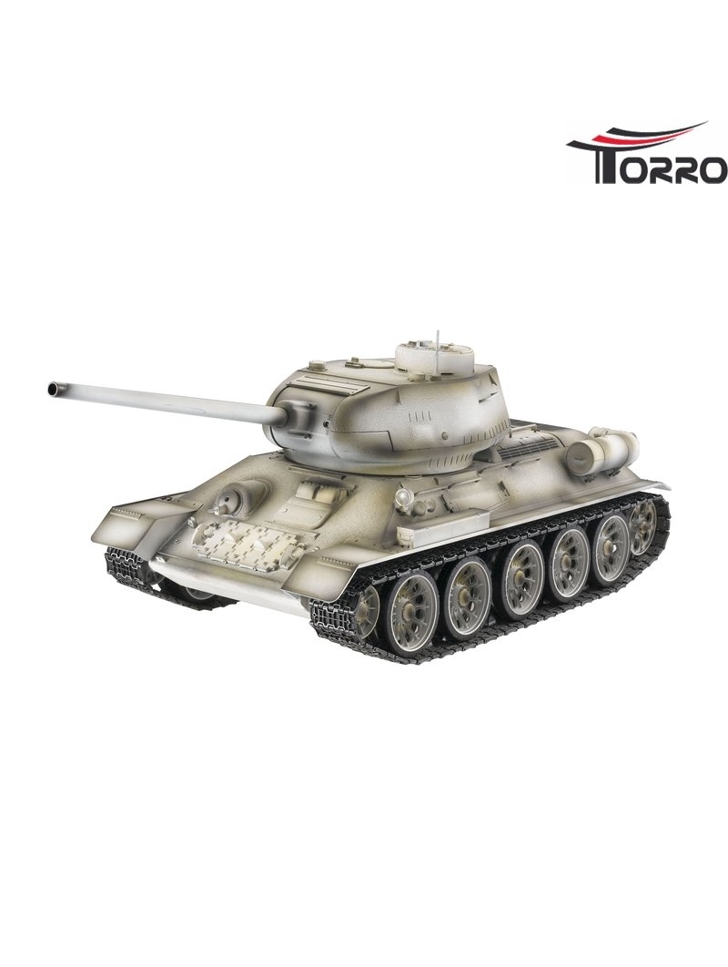 T34/85 RC Panzer 2.4 GHz Profi-Metall BB Schneetarn in einer Holzkiste