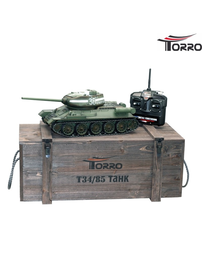 Torro T34/85 RC Panzer 2.4 GHz 1/16 Profi-Metall BB Grün